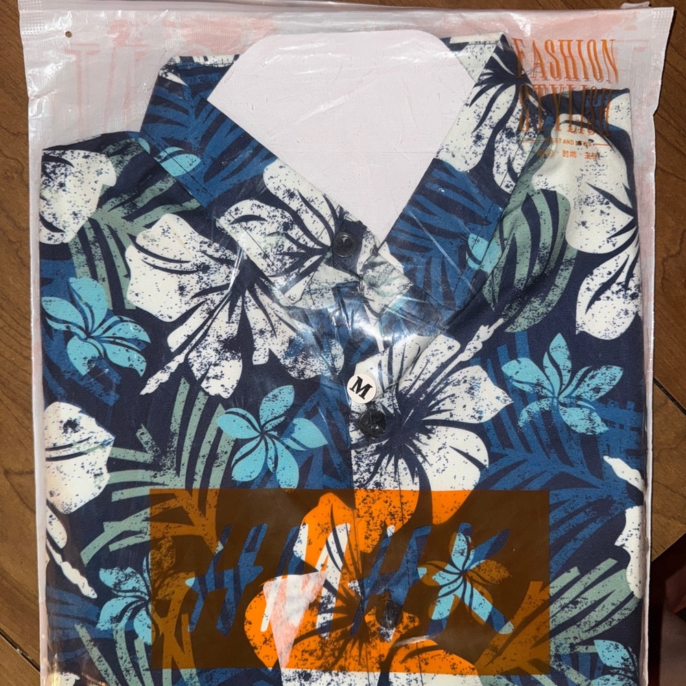 Blue and White Men's Beach Shirt
